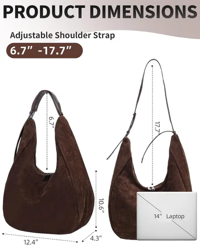 Vista 5 de Herald Bolso de hombro holgado de ante para mujer, bolso cruzado Crescent con correa ajustable