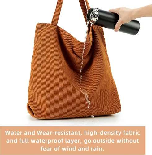 Vista 9 de KALIDI - Bolsa de pana para mujer, con cremallera, casual, de gran capacidad, con bolsillos