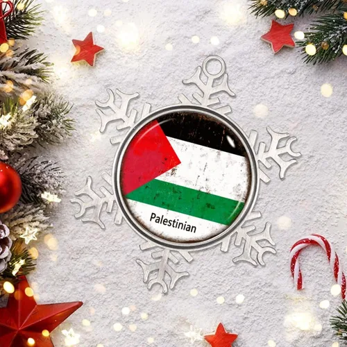Vista 4 de Adornos de Navidad con bandera palestina 2023, adorno de copo de nieve para decoración de árbol de Navidad, decoración de árbol de Navidad