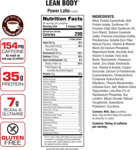 Vista 6 de Labrada Lean Body MRP con café colombiano premium (154 mg de cafeína), Power Latte, envase de 2.47 libras