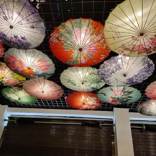 Vista 6 de Bestage Sombrilla de seda de bambú hecha a mano de 33 pulgadas con aceite de seda de bambú para arte chino japonés clásico sombrilla de baile