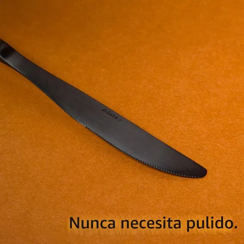 Vista 4 de Alata Cube Black - Juego de cubiertos forjados de acero inoxidable de 20 piezas, servicio para 4 personas, acabado satinado mate, apto