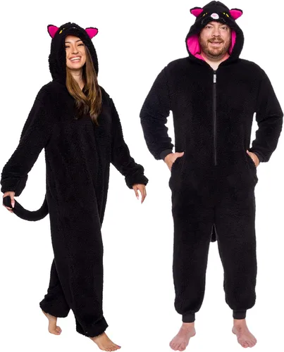 Vista 10 de Funziez! Mameluco de sherpa ajustado para adultos, disfraz de Halloween de animales, traje de cosplay de una pieza de felpa para mujeres y hombres