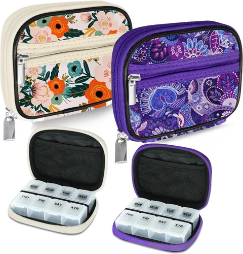 Vista 37 de Serfeymi Pastillero semanal para viaje, pastillero para bolso con pastillero extraíble de 7 días, organizador de medicamentos de viaje, contenedor