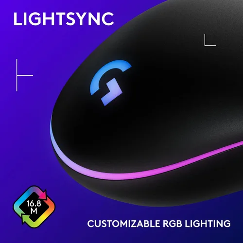 Vista 6 de Logitech G203 - Mouse para juegos con cable, 8,000 DPI, efecto óptico arcoíris LIGHTSYNC RGB, 6 botones programables, memoria integrada, mapeo