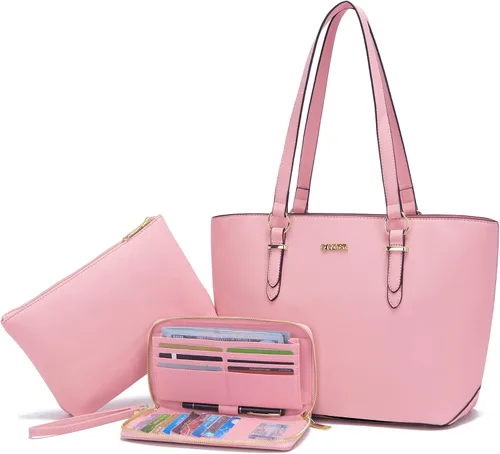 Vista 10 de Qiyuer - Bolsos para mujer, carteras, juegos de bolsos con asa superior, bolsos de hombro, bolso de mano, bolso de trabajo con cartera a juego, 3