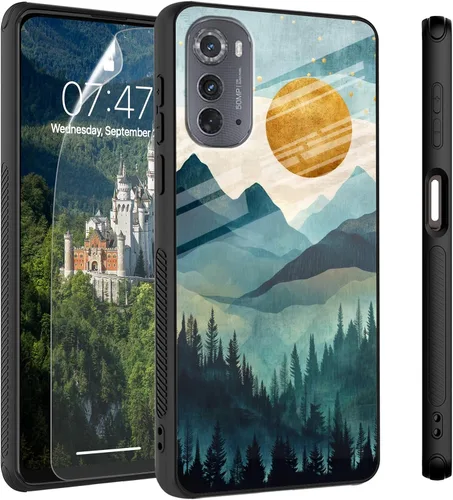 Vista 88 de Funda para Motorola Moto Edge 2022, cubierta trasera de vidrio templado con protector de pantalla, funda protectora a prueba de golpes para Motorola