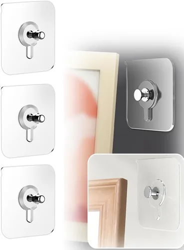 Vista 9 de Ganchos adhesivos sin taladros, colgadores de fotos mejorados sin clavos, ganchos adhesivos de montaje en pared para colgar, ganchos de pared sin