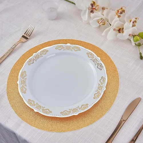 Vista 8 de Efavormart - Juego de 6 manteles individuales antideslizantes de piel sintética con purpurina, color champán para bodas, banquetes, fiestas, cocina