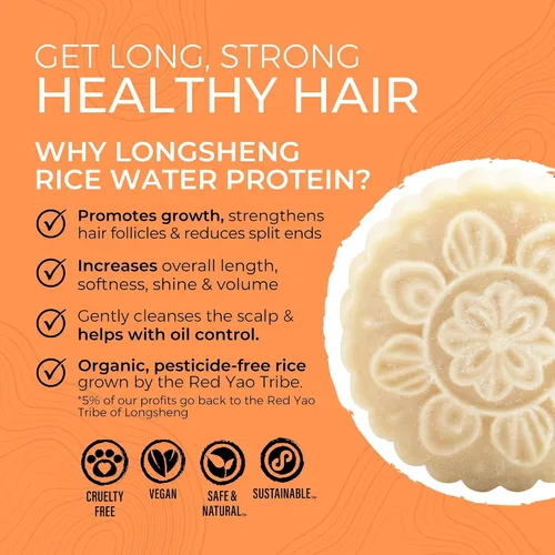Vista 2 de Viori Citrus Yao™ Barra de champú clarificante con agua de arroz y proteína de arroz Champú sólido sin sulfatos para cabello graso, crecimiento