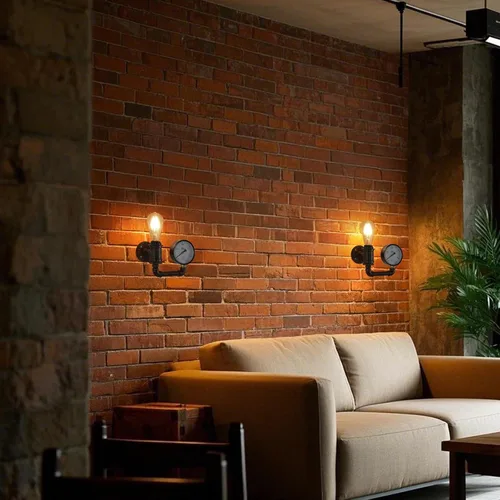 Vista 4 de XEYOU Aplique de pared Steampunk de hierro fundido vintage industrial E26 Edison bombilla lámpara de pared de tubo retro para cafetería, bar