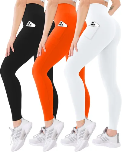 Vista 25 de Blisset - Paquete de 3 leggings de cintura alta para mujer con bolsillos, pantalones suaves y activos para control de abdomen, ideales para yoga