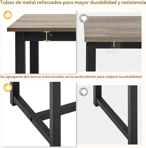 Vista 7 de Yaheetech Juego de mesa de comedor de 3 piezas - Juego de mesa y sillas para cocina para 2 - Mesa compacta con 2 taburetes y diseño que ahorra Gris
