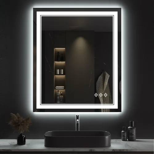 Vista 13 de Espejo LED para baño de 20 x 28 pulgadas con frente degradado y luz LED, espejo retroiluminado para baño, 3 colores, CRI > 90, espejo de baño