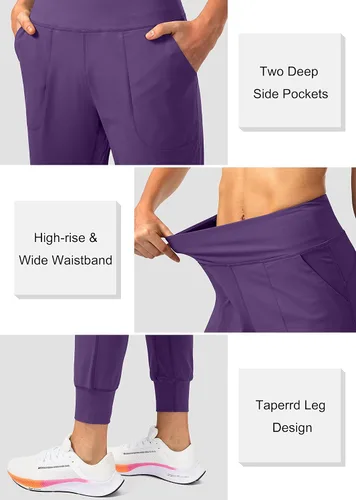 Vista 4 de Soothfeel - Pantalones deportivos de cintura alta para mujer con bolsillos con cremallera ideales para entrenamiento yoga deportes