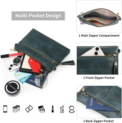 Vista 3 de GAEKEAO Bolso cruzado para mujer, pequeño bolso de hombro de cuero auténtico, bolso cruzado con cremallera superior de muñeca