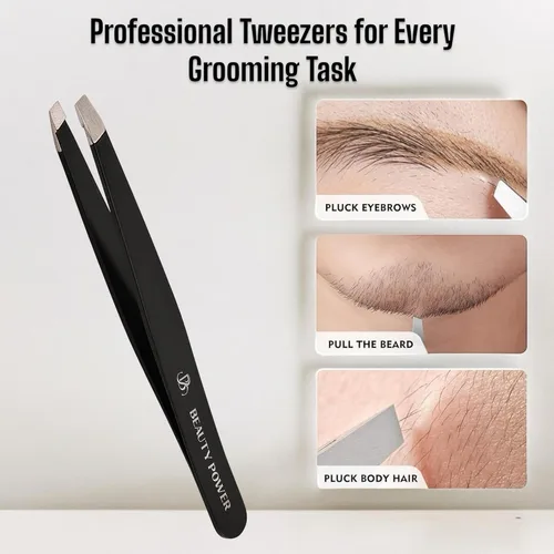 Vista 3 de Beauty Power Pinzas inclinadas de precisión profesional para mujeres, pinzas para hombres y mujeres, pinzas para cejas para cabello encarnado