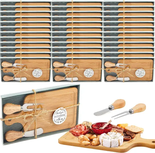Vista 21 de Ziliny Tabla cuadrada de madera de queso con cuchillo y tenedor, con caja y etiqueta de agradecimiento, para San Valentín, despedida de soltera