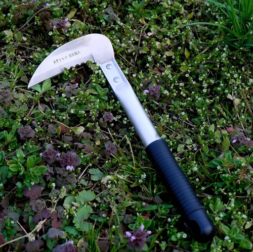 Vista 3 de Hoja japonesa de acero inoxidable resistente de 3.5 pulgadas, fabricada en Japón, herramienta de hoz de jardín con mango de aluminio ligero