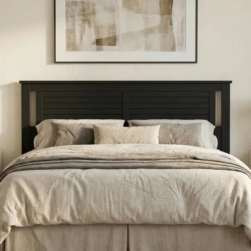 Vista 27 de ComfIQ Serene - Cabecero de panel de madera maciza con puntuación horizontal, tamaño individual, negro, fácil montaje, materiales de calidad