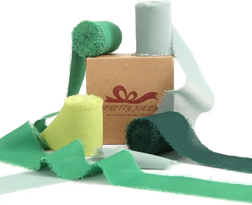 Vista 24 de Pretty Jolly Cinta de gasa beige para envolver regalos, 3 rollos de 2 pulgadas x 7 yardas, cinta de tela de seda hecha a mano con flecos para ramo