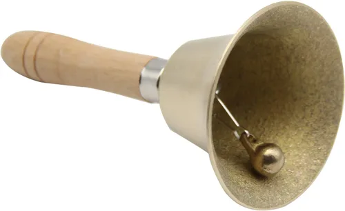 Vista 2 de Campana de mano para el aula, campana de Navidad de latón macizo, campana de llamada ruidosa para restaurante, campana de servicio de llamada