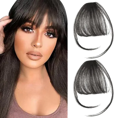 Vista 11 de 2 piezas de flequillo con clip de cabello humano real, flequillo falso con clip para el cabello para mujeres, flequillo tenue curvado con postizos
