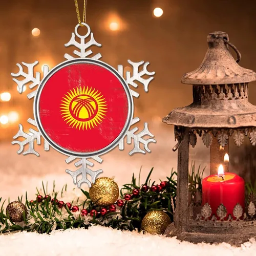 Vista 3 de Bandera de Kirguistán, adornos de Navidad para niños, bandera nacional, silueta de Kirguistán, decoraciones de Navidad, adornos de árbol de Navidad