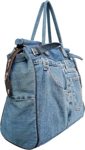 Vista 4 de Bijoux de Ja Bolso de mano grande de mezclilla azul con doble asa superior para mujer, Azul