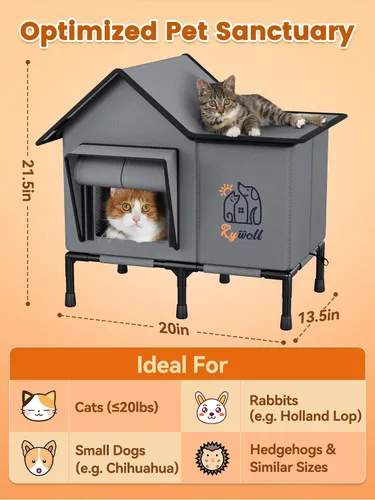 Vista 6 de Rywell - Casa para gatos con calefacción para exterior, súper aislada y resistente a la intemperie, refugio elevado para gatos al aire libre