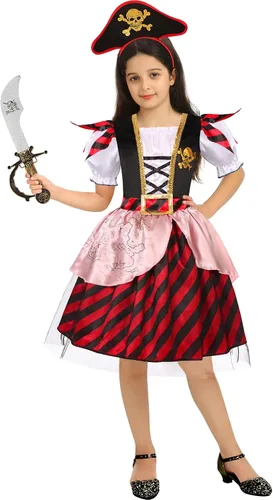 Vista 2 de Bordazor Disfraz de pirata para niñas, disfraz de princesa bucanera para fiesta de Halloween