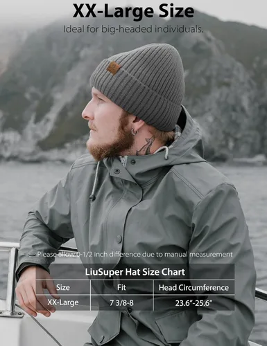 Vista 2 de LiuSuper XXL Oversized Beanie Hat for Men and Women, Extra Large Warm Winter Cap for Big Heads, Lined & Stretchy Wool Hat