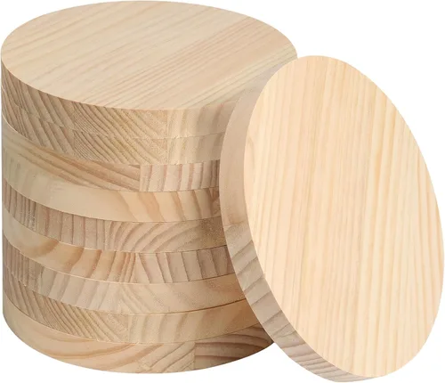 Vista 10 de Paquete de 4 placas redondas de madera de 4 pulgadas, placa circular de madera sin terminar de 3/4 pulgadas de grosor, base de madera de pino