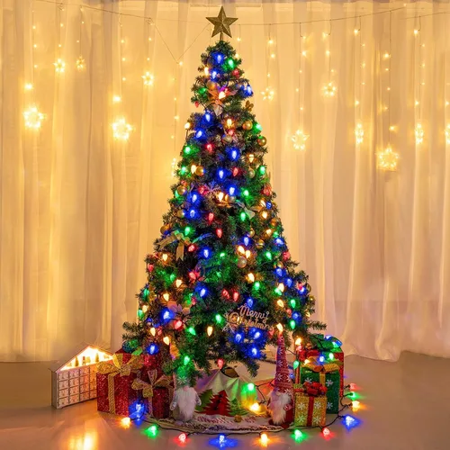 Vista 3 de AWQ Guirnalda de luces C9 de Navidad de 200 luces LED de 146.9 pies con enchufe, 8 modos de funcionamiento, temporizador, impermeable, extensible
