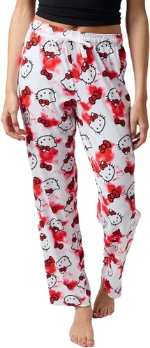 Vista 4 de Hello Kitty Anime Cartoon All Over Print Pantalones de pijama blancos para mujer