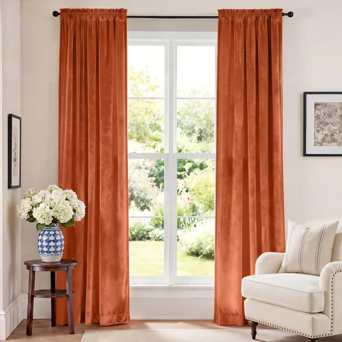 Vista 49 de Lazzzy Cortinas opacas de terciopelo beige de 84 pulgadas de largo con aislamiento térmico para oscurecer la habitación, cortinas forradas de lujo