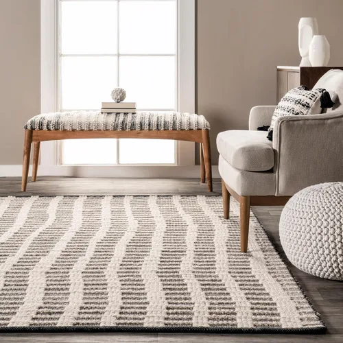 Vista 7 de Rugs USA Parker Check - Alfombra texturizada, 2 x 8, marfil