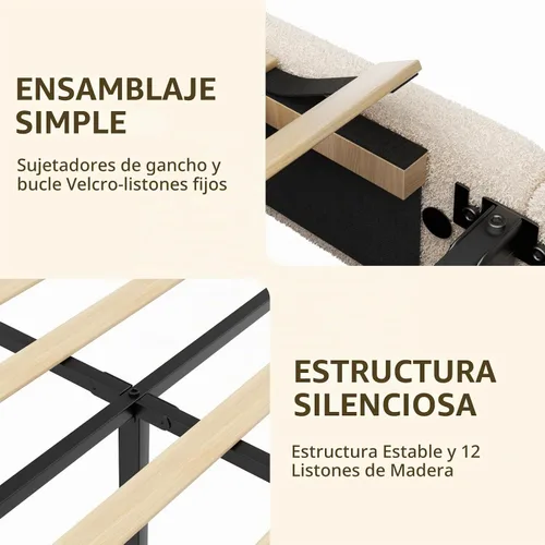 Vista 9 de Base de cama tamaño Queen, marco de cama de terciopelo Teddy Boucle con cabecera tapizada ajustable de 43.3"/45.3", esquinas redondeadas, base