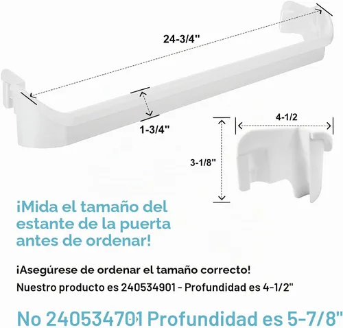 Vista 2 de 240534901 Barra de repuesto para estante de puerta (paquete de 2) – Compatible con Frigidaire Kenmore Refrigerador Frigidaire Barra de retención