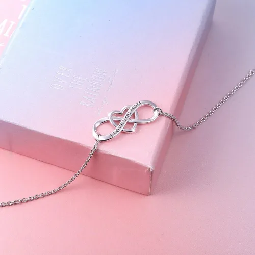 Vista 5 de DAOCHONG Pulsera y anillo de plata de ley S925 con diseño de corazón infinito y anillo para mamá, mamá, mamá, joyería de cumpleaños