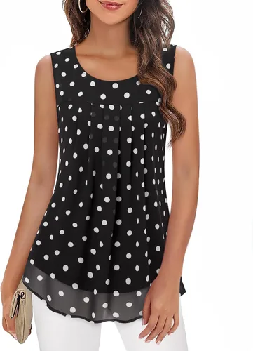 Vista 70 de Timeson - Camiseta de gasa sin mangas, blusa tipo túnica informal de doble capa para mujer