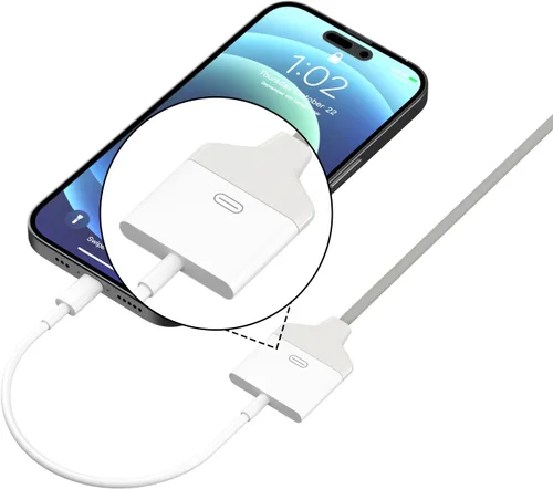 Vista 8 de Adaptador Lightning a 30 pines, certificado MFi de Apple, sin audio, macho de 8 pines a hembra de 30 pines, convertidor de conector con cable Blanco