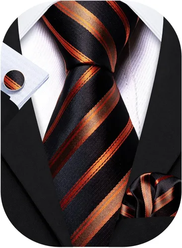 Vista 51 de Barry.Wang Juego de corbatas para hombre, corbata de seda a rayas, tejido a cuadros, gemelos formales, negocios, boda