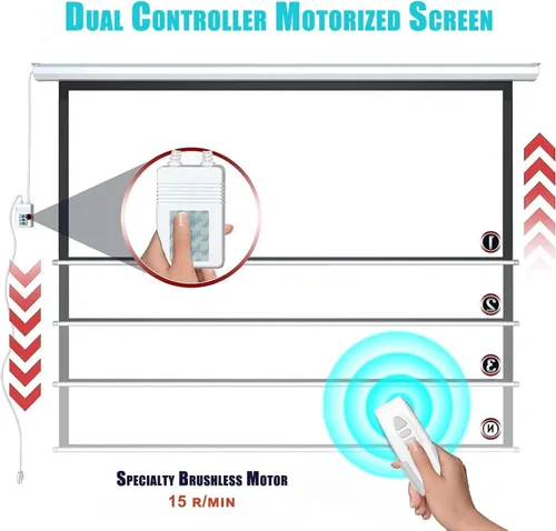 Vista 7 de Pantalla de proyector motorizada de 110", pantalla de proyector eléctrica 16:9 con control remoto, pantalla de película HD