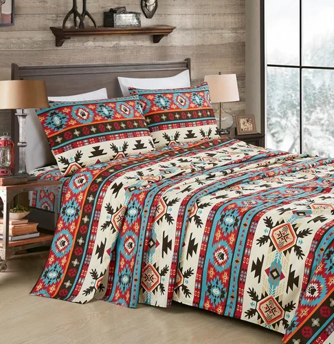 Vista 15 de Chezmoi Collection Juego de sábanas geométricas Lodge de 3 piezas tamaño Twin - Multicolor azul con estampado de diamante, microfibra cepillada