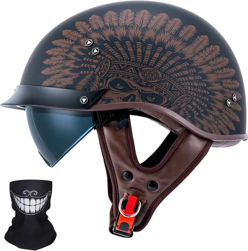Vista 20 de VCOROS - Medio casco para motocicleta F07 de cara abierta, aprobado por DOT VCOROS Medio casco de motocicleta F07 de cara abierta aprobado por DOT