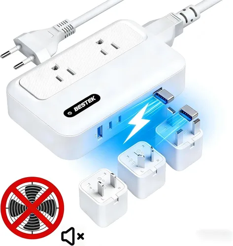 Vista 8 de BESTEK Convertidor de 220 V a 110 V con USB C de 35 W, convertidor de voltaje pico de CA de 300 W de EE. UU. a Europa, adaptador de viaje universal