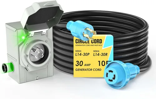 Vista 11 de CircleCord Cable de extensión para generador de 4 clavijas de 6.6 pies 30 amperios y caja de entrada con conector de bloqueo, servicio pesado NEMA