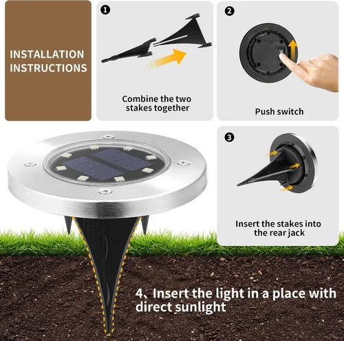 Vista 4 de SOLPEX Luces solares impermeables para exteriores, paquete de 8 luces solares para suelo, luces solares de jardín, iluminación de paisaje