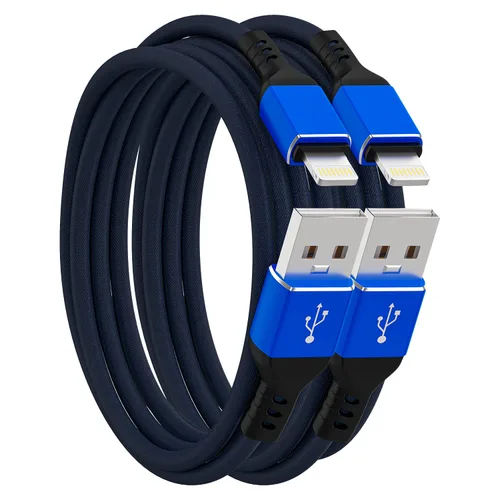 Vista 14 de Ironten Cable de carga para iPhone, certificado MFi de Apple, 1 paquete de 6 pies, color azul, largo, de carga rápida, sincronización de datos